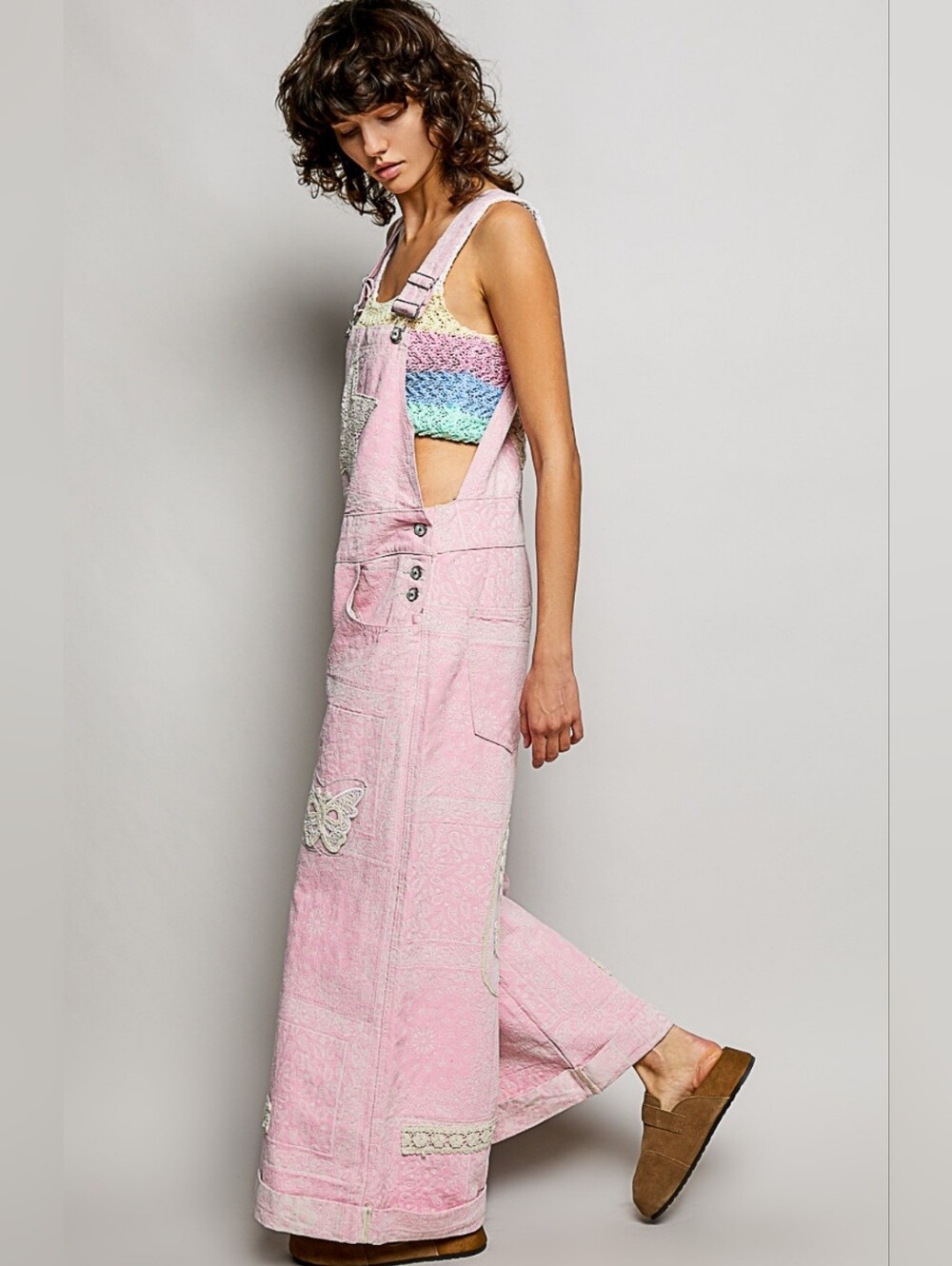 💕 POL Pink Stardust Patchwork Overalls Large New!! - Picture 4 of 6